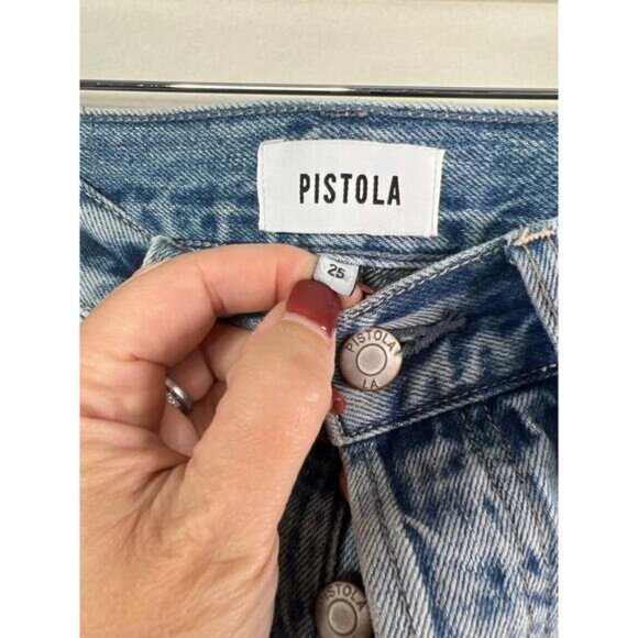 NWT Pistola Nova High Rise Distressed Garcon Vintage Shorts Blue Size: 25 - Picture 6 of 9